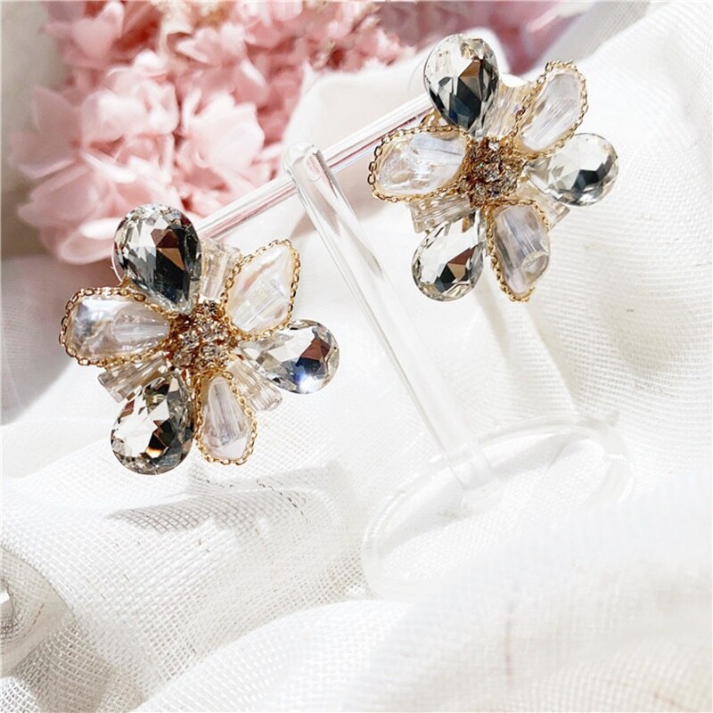 MENGJIQIAO Hot Sale Korean Japan Freshwater Pearl Flower Stud Earrings For Women Waterdrop Crystal Wedding Jewelry Oorbellen - luckacco