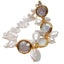 YYGEM Natural Freshwater White Biwa Pearl Coin Keshi Pearl Sea Shell Pearl Bracelet 8" - luckacco