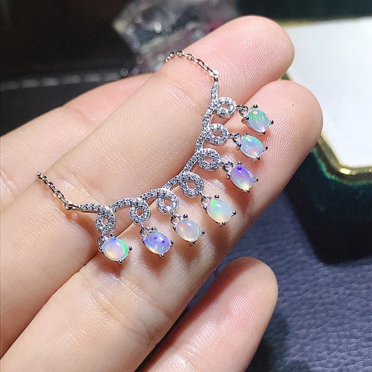 Luckacco Natural Opal Necklace, the latest design, colorful, affordable, 925 silver