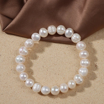 Luckacco Elegant Natural Freshwater Pearl Bracelets for Women White Baroque Pearl Charm Elastic Bangle Fine Jewelry Wedding Party 8-9mm