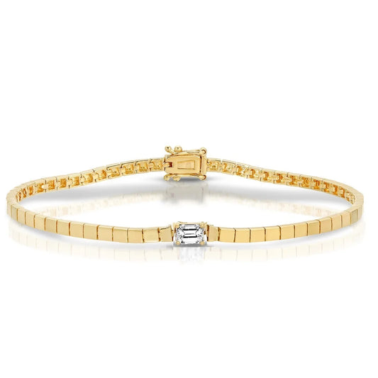 Luckacco Simple Fashion Women Girl Jewelry Single Clear Rectangle Cubic Zirconia Gold Color Square Bead Tennis Chain Bracelet