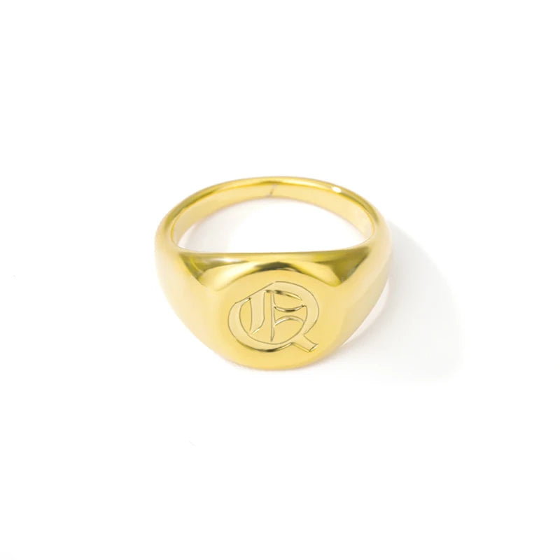 luckacco gothic a-z initial signet rings for women men wedding statement anillos best friend party gift jewelry