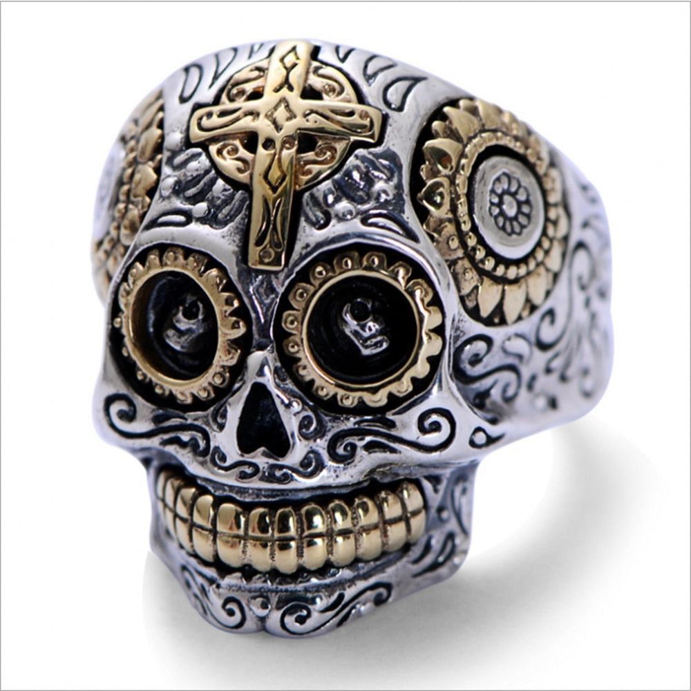 100% real s925 sterling silver jewelry vintage Thai silver ring for men cross skull men's rings Man silver rings -  - Luckacco Jewelry and Watch Store