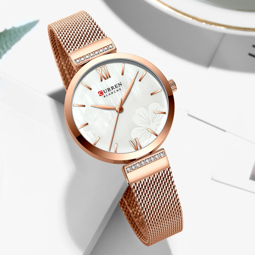 luckacco golden wristwatch mesh ladies watches luxury brand curren elegant simple quartz watch women's bracelet clock female reloj mujer