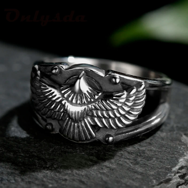 luckacco stainless steel men animal rings flying eagle punk rock personality for male boyfriend jewelry creativity gift anel