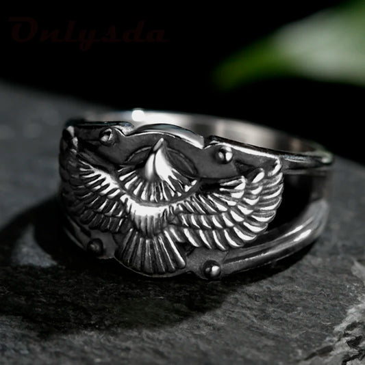 Luckacco Stainless Steel Men Animal Rings Flying Eagle Punk Rock Personality for Male Boyfriend Jewelry Creativity Gift Anel