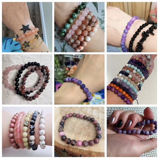 Luckacco Fashion Natural Stone Pink Angelite Beads Bracelet 8mm Sunstone Beaded Energy Yoga Bracelet Jewelry for Women Handmade Gifts
