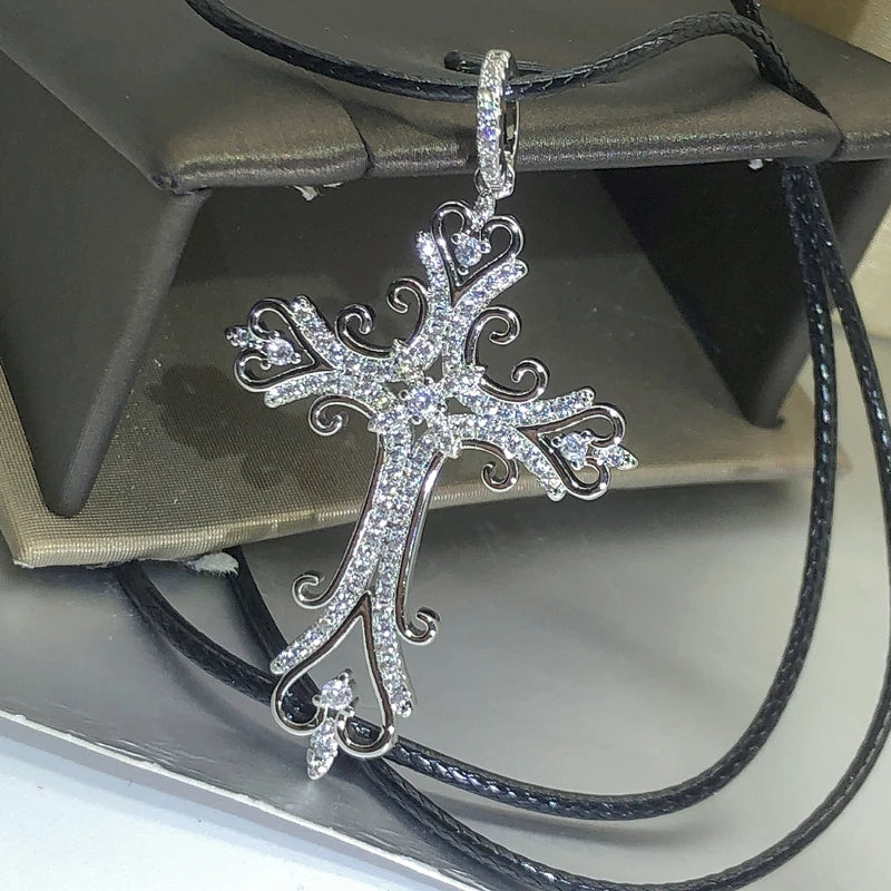 luckacco 925 silver gothic dark style cross pendant necklace rock punk goth fashion necklaces for women men jewellery design mystical gif