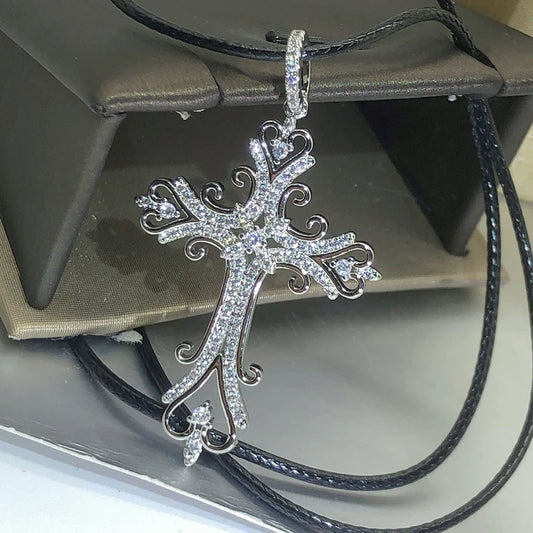 Luckacco 925 Silver Gothic Dark Style Cross Pendant Necklace Rock Punk Goth Fashion Necklaces For Women Men Jewellery Design Mystical Gif