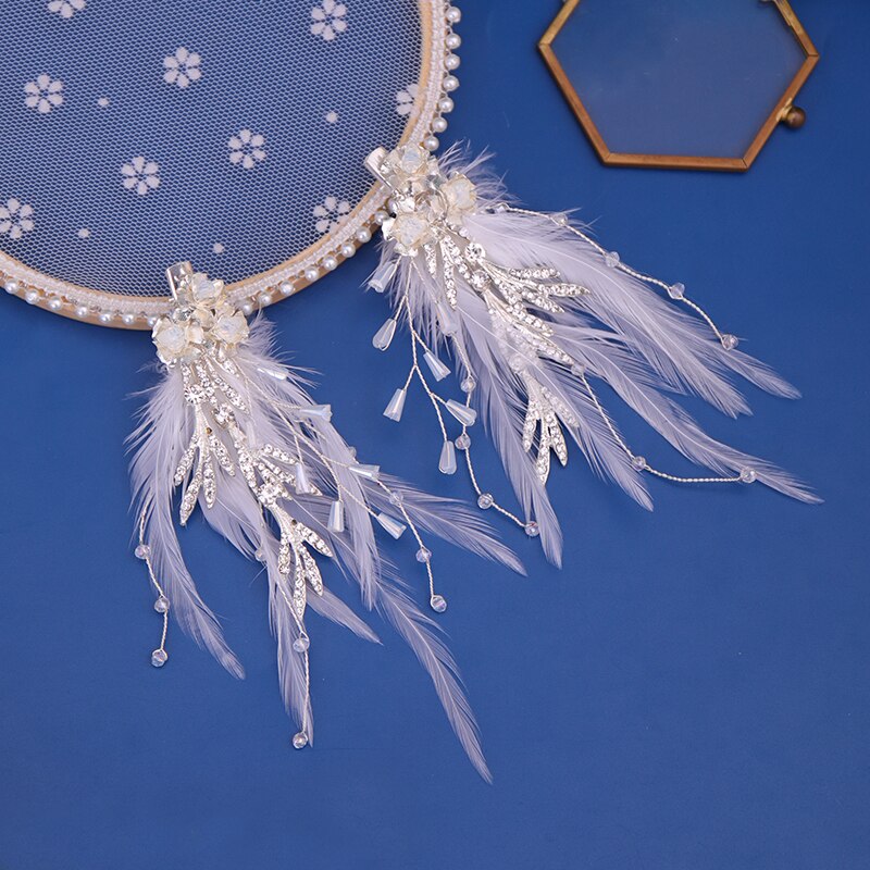 Feather Hair Clip Bridal Hair Accessories Clip Hair Jewelry Feather Decoration Wedding Headpiece - luckacco