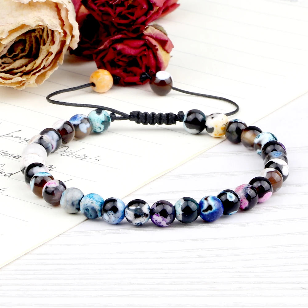 luckacco 6mm fire agates onyx bead bracelet natural stone men women braided rope bangle adjustable jewelry yoga healing balance bracelets