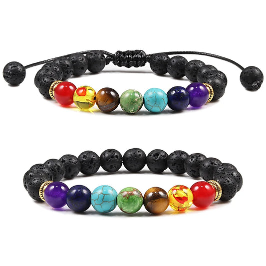 Luckacco 7 Chakra Beads Natural Lava Tiger Eye Stone Bracelet For Women Men Healing Balance Therapy Bracelets Jewelry Prayer Adjustable