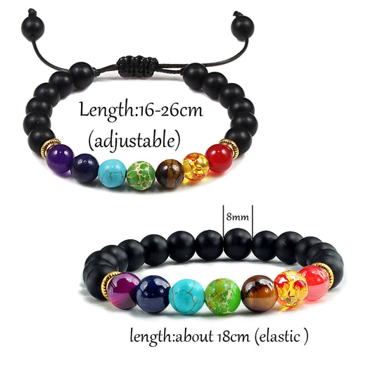 Luckacco 7 Chakra Beads Natural Lava Tiger Eye Stone Bracelet For Women Men Healing Balance Therapy Bracelets Jewelry Prayer Adjustable