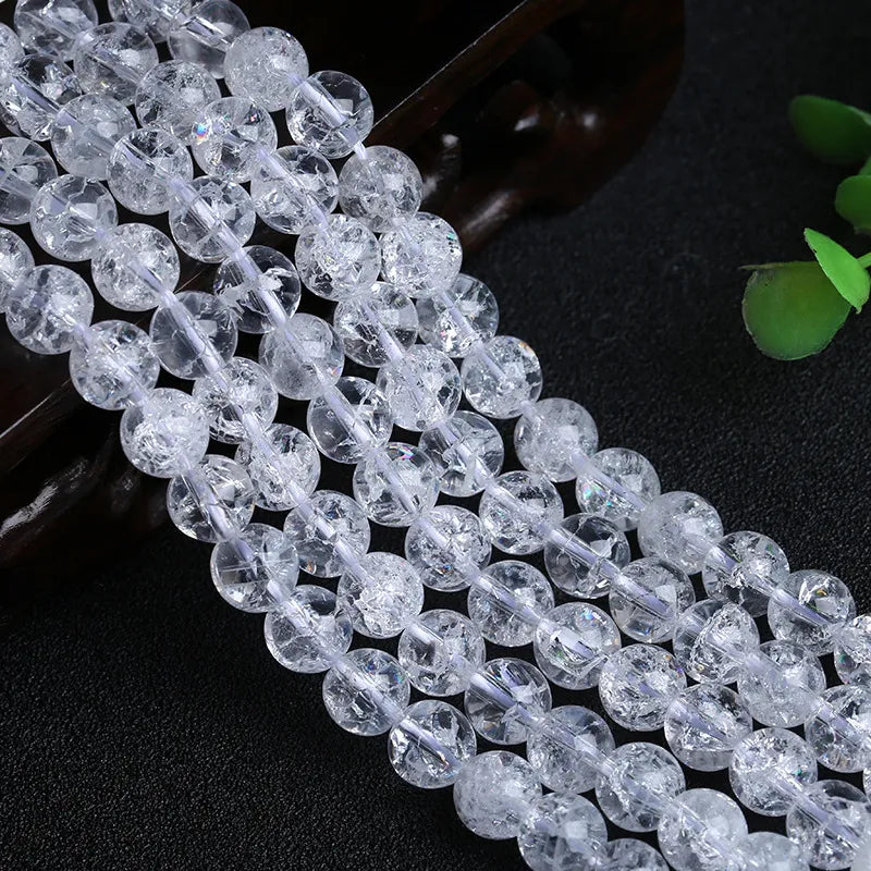 Natural cracked white quartz stone rock crystal beads smooth round needlework perls For Jewelry Making DIY Bracelet Necklace -  - Luckacco Jewelry and Watch Store