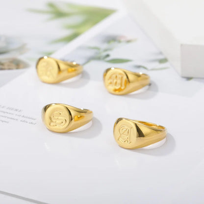 Luckacco Gothic A-Z Initial Signet Rings For Women Men Wedding Statement Anillos Best Friend Party Gift Jewelry