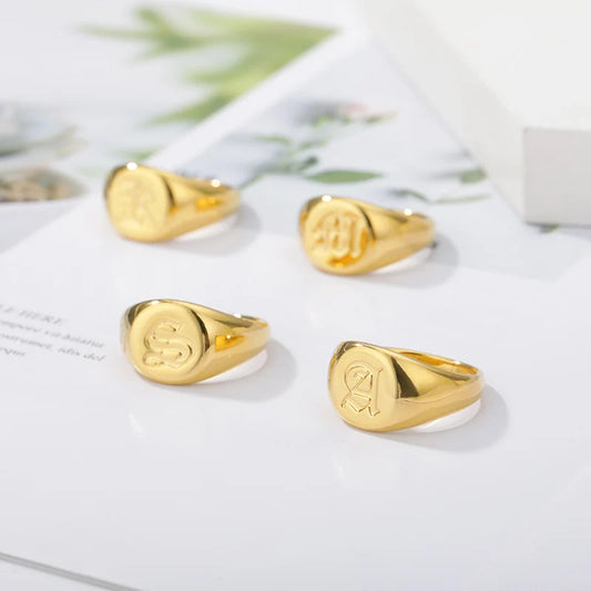 Luckacco Gothic A-Z Initial Signet Rings For Women Men Wedding Statement Anillos Best Friend Party Gift Jewelry