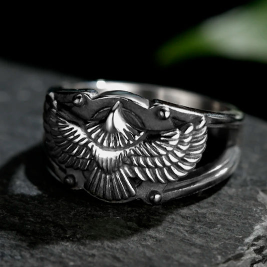 Luckacco Stainless Steel Men Animal Rings Flying Eagle Punk Rock Personality for Male Boyfriend Jewelry Creativity Gift Anel