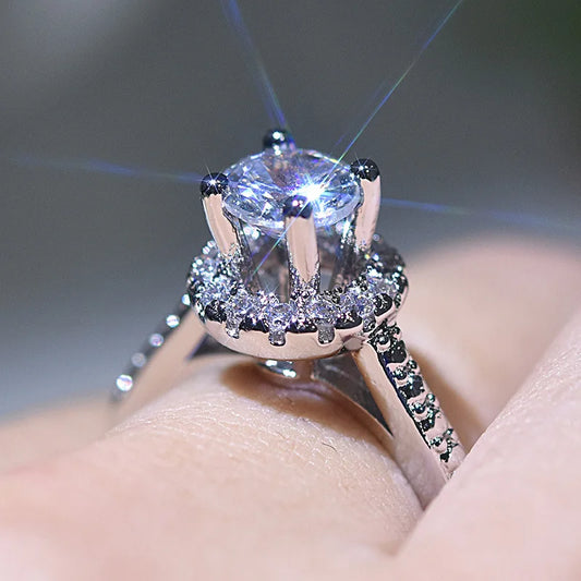 Luckacco New 925 Sterling Silver Ring Simulation Diamond CZ Ring, Suitable For Female Charm Jewelry Engagement Gifts