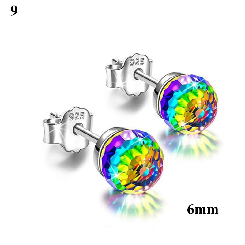 6/8mm Colorful Rhinestone Stud Earrings Multicolor Ball Ear Studs Crystal Ear Jewelry Earrings Crystal Earring Women Accessories - luckacco