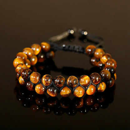 Luckacco Fashion Men Tiger Eye Natutal Stone Beaded Braided Bracelet Bangles Handmade Double Layer Lapis Lazuli Bracelets Hommes