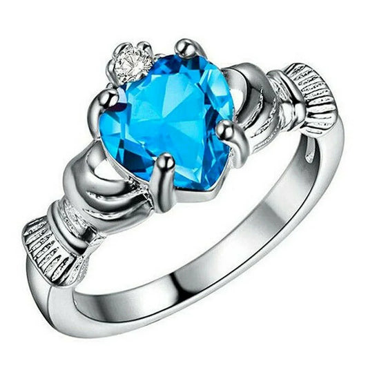 Luckacco Women Silver Color Zircon Crown Wedding Engagement Claddagh Ring Size 6-10