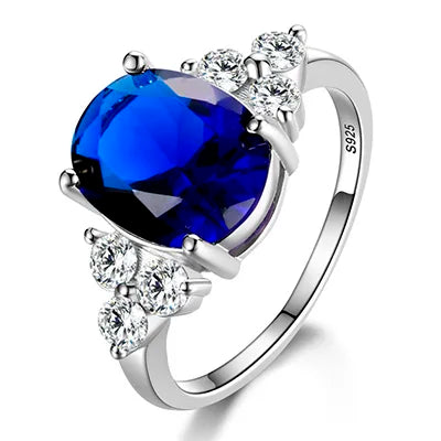 Luckacco 925 Sterling Silver Rings for Woman Luxury Blue Crystal Female Cubic Zirconia Women Sterling 925 Silver Colorful Zircon Ring
