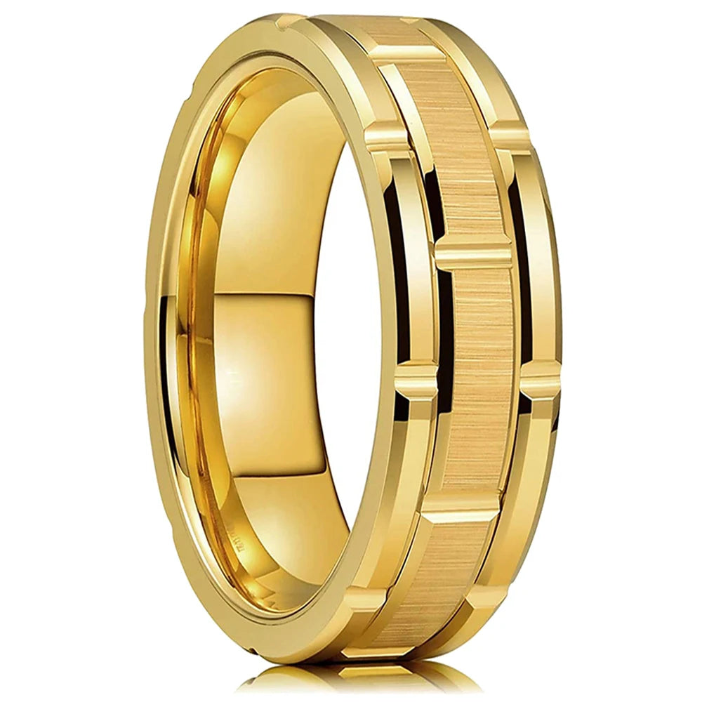 luckacco fashion men 8mm rose gold color stainless steel rings double groove pattern promise rings for men wedding jewelry accessories