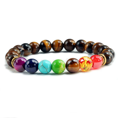 Luckacco 7 Chakra Beads Natural Lava Tiger Eye Stone Bracelet For Women Men Healing Balance Therapy Bracelets Jewelry Prayer Adjustable