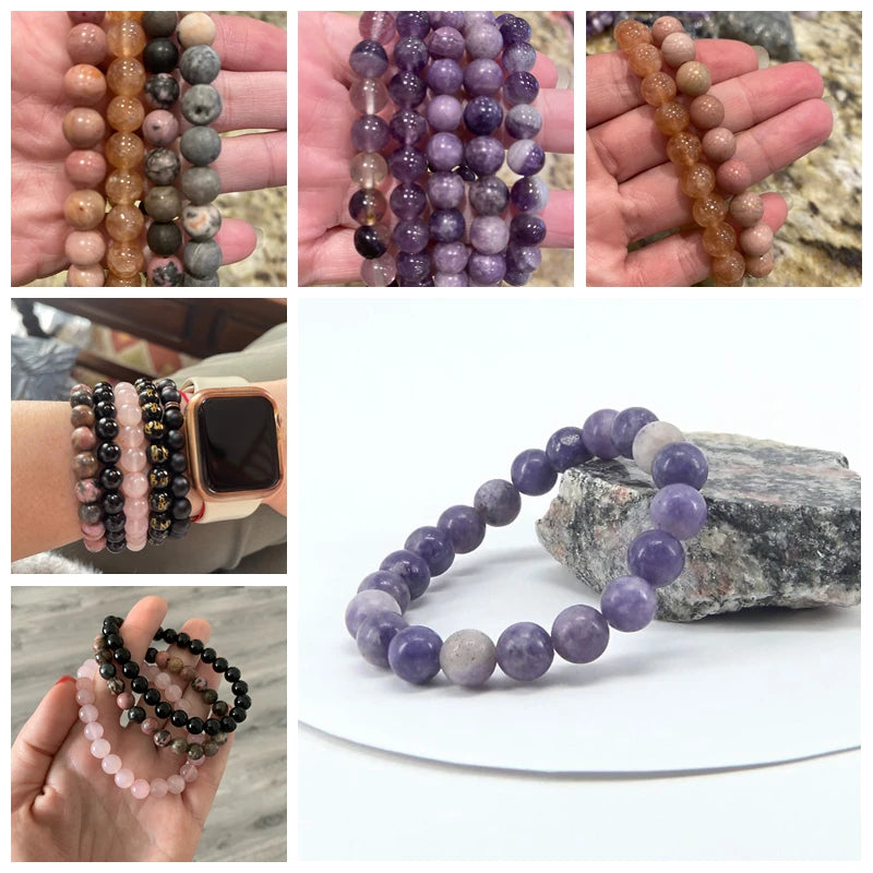 luckacco fashion natural stone pink angelite beads bracelet 8mm sunstone beaded energy yoga bracelet jewelry for women handmade gifts
