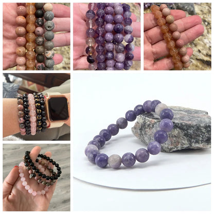 Luckacco Fashion Natural Stone Pink Angelite Beads Bracelet 8mm Sunstone Beaded Energy Yoga Bracelet Jewelry for Women Handmade Gifts