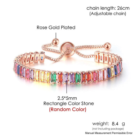 Luckacco Adjustable Multicolor Tennis Bracelets for Women Ladies Wedding Rainbow Colorful Zircon Charm Bracelet Hand Chain Jewelry DZH043