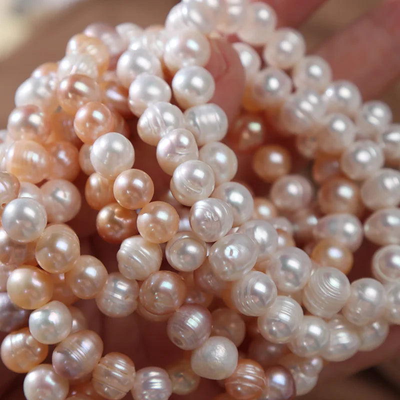 luckacco elegant natural freshwater pearl bracelets for women white baroque pearl charm elastic bangle fine jewelry wedding party 8-9mm