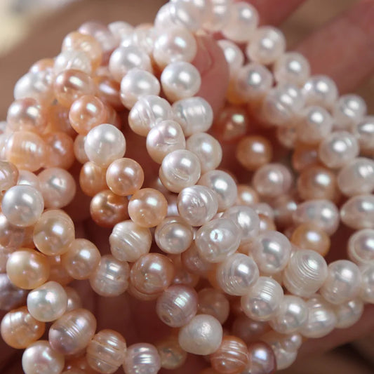 Luckacco Elegant Natural Freshwater Pearl Bracelets for Women White Baroque Pearl Charm Elastic Bangle Fine Jewelry Wedding Party 8-9mm