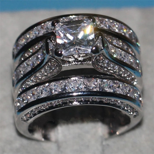 Luckacco 2025 Luxury Rhinestones Zircon Rings Set For Women Accessories Anniversary Party Gift Fashion Women Rings