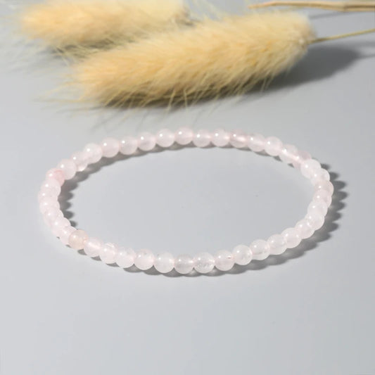 Luckacco 4MM Mini Rose Quartz Bracelet Energy Bracelets Tiny Bracelet Natural Stone Statement Bracelet Charm Beaded Couples Bracelets