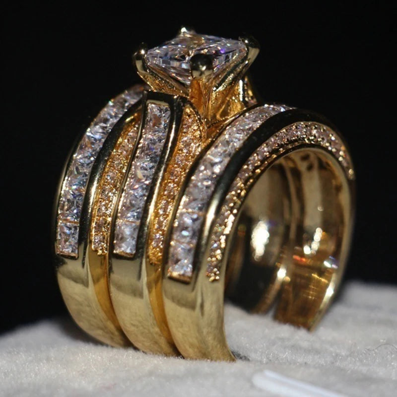luckacco 2025 luxury rhinestones zircon rings set for women accessories anniversary party gift fashion women rings