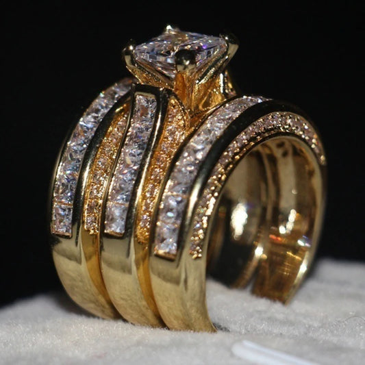 Luckacco 2025 Luxury Rhinestones Zircon Rings Set For Women Accessories Anniversary Party Gift Fashion Women Rings
