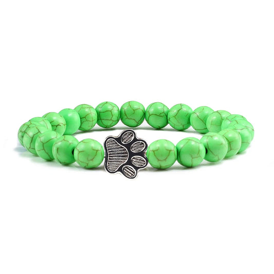 Luckacco Men Natural Black Lava Stone Bracelet Cat Paw Blue Pine Beaded Bracelets Bangles Energy Women Yoga Fashion Couple Jewelry Gifts
