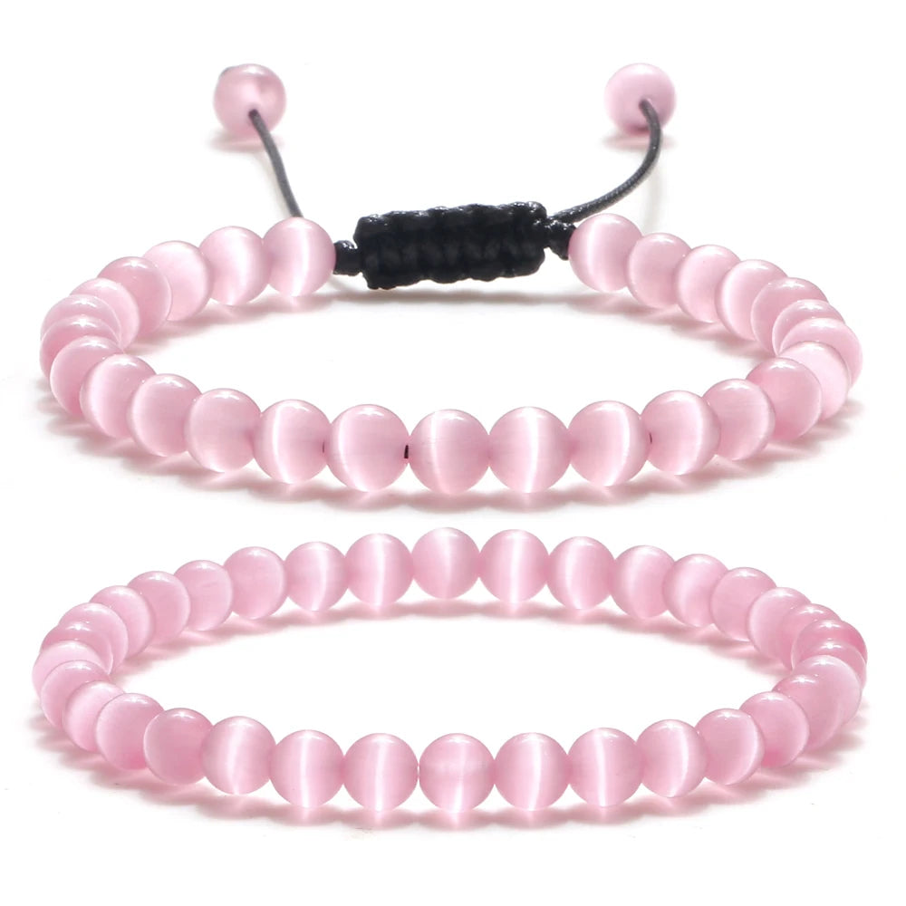 luckacco natural opal beads bracelets smooth cat eye quartz chakra beads bracelet & bangle for women men adjustable wrist jewelry pulsera