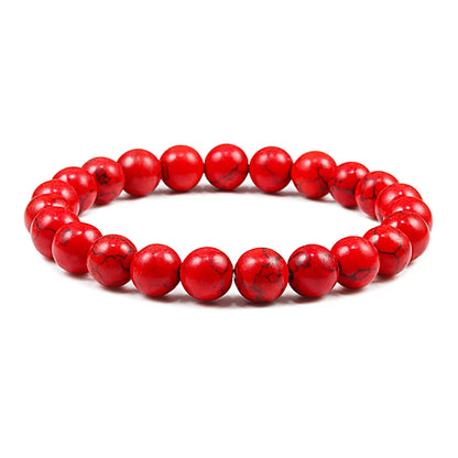 Luckacco New 6mm 8mm 10mm Red Beads Bracelets Classic Elastic Stretch Natural Stone Bracelet Bangle for Women Men Yoga Jewelry