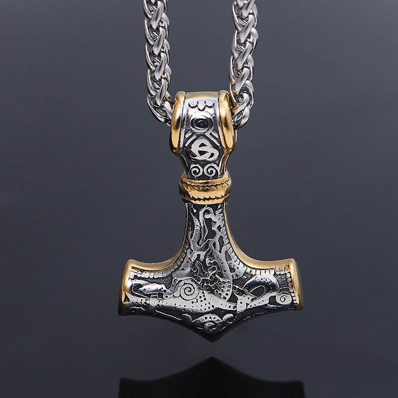 Charm Domineering Fashionable[ 316L Stainless Steel ]Nordic Viking Myth Thor's Hammer Pendant Men's and Women's Necklaces - luckacco