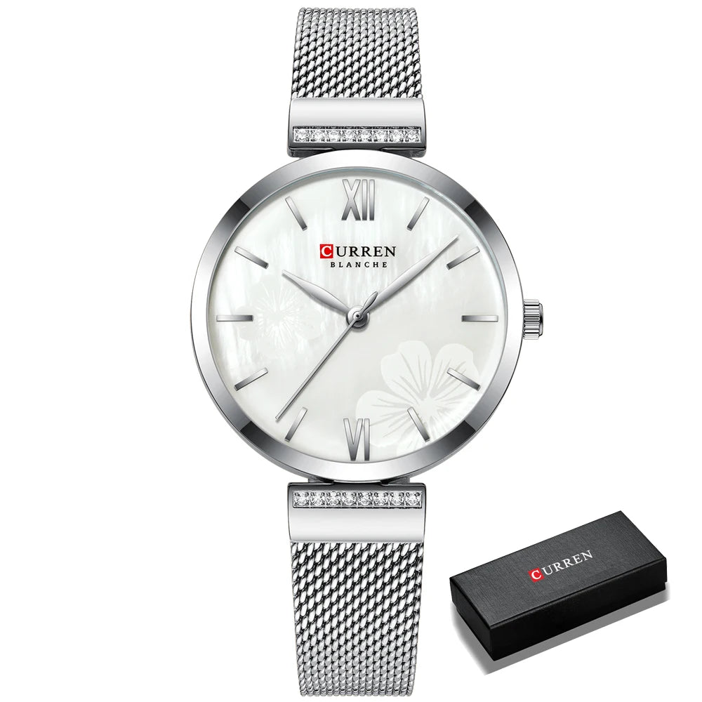 luckacco golden wristwatch mesh ladies watches luxury brand curren elegant simple quartz watch women's bracelet clock female reloj mujer