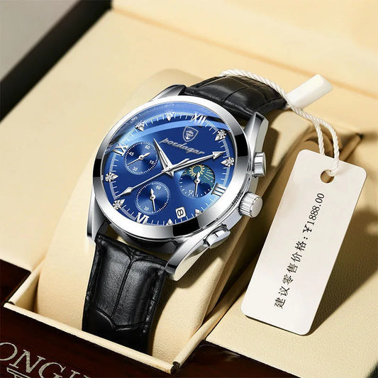 Luckacco POEDAGAR Men Watch New Top Brand Luxury Waterproof Luminous Sport Wristwatch Quartz Military Genuine Leather Relogio Masculino