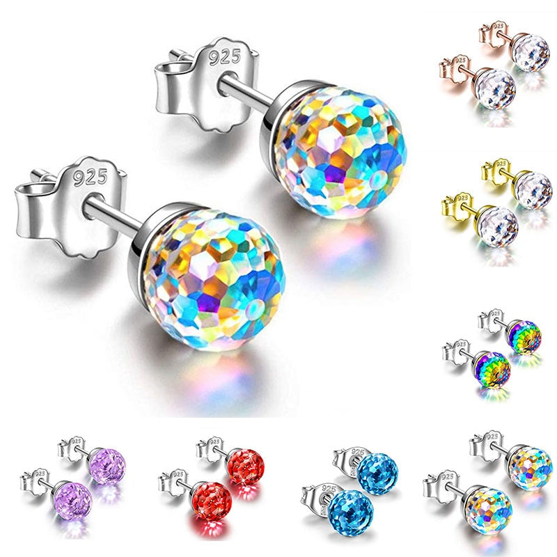 6/8mm Colorful Rhinestone Stud Earrings Multicolor Ball Ear Studs Crystal Ear Jewelry Earrings Crystal Earring Women Accessories - luckacco
