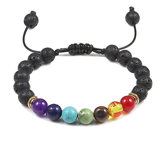 Luckacco 7 Chakra Beads Natural Lava Tiger Eye Stone Bracelet For Women Men Healing Balance Therapy Bracelets Jewelry Prayer Adjustable