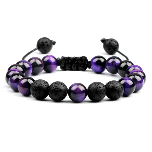 Luckacco High Quality Purple Tiger Eye Lava Beads Bracelet Women Natural Stone Healing Buddha Adjustable Bangles Jewelry Gift for Friend