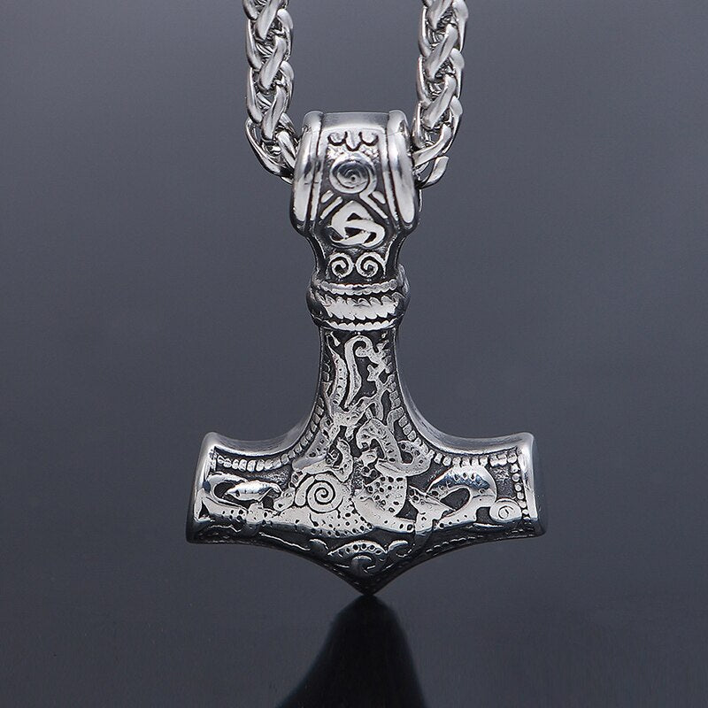 Charm Domineering Fashionable[ 316L Stainless Steel ]Nordic Viking Myth Thor's Hammer Pendant Men's and Women's Necklaces - luckacco