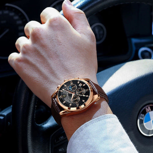 Luckacco POEDAGAR Men Watch New Top Brand Luxury Waterproof Luminous Sport Wristwatch Quartz Military Genuine Leather Relogio Masculino