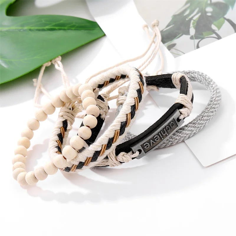 luckacco ifmia fashion beads leather wrap bracelet set men new design wristband multiple bracelets & bangles party wedding jewelry gifts