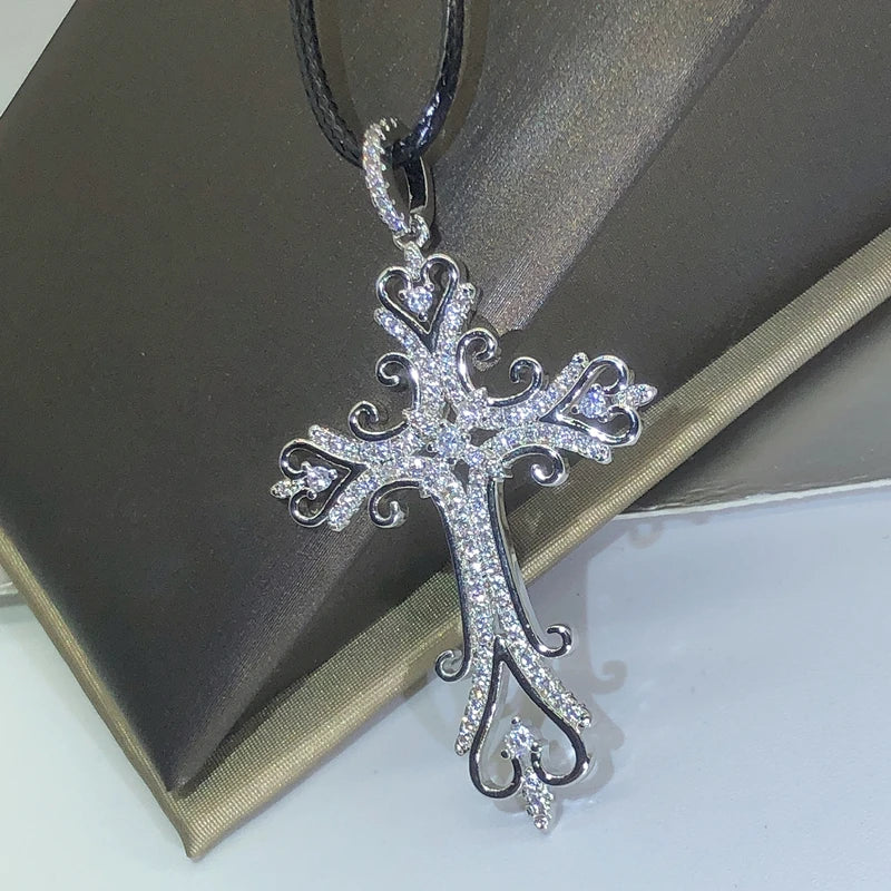 luckacco 925 silver gothic dark style cross pendant necklace rock punk goth fashion necklaces for women men jewellery design mystical gif
